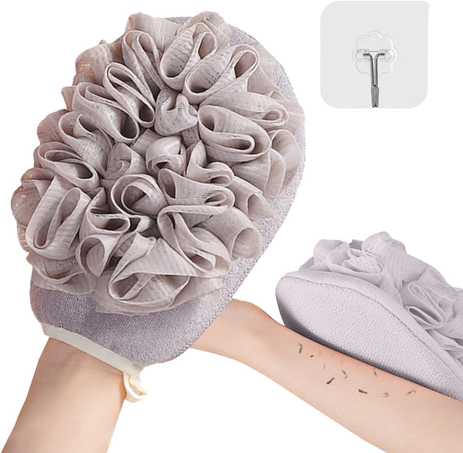 Exfoliating Glove with Loofah Sponge Double Sided Bath Sponge Body Scrubber Shower Glove for Women and Men Dead Skin Removal Exfoliating Bath Sponge-image-43