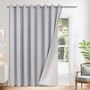 Yakamok Light Grey Room Darkening 100% Blackout Curtains Grommet Extra Wide Window Treatment with 2 Thick Layers-Grey Thermal Insulated Drape 1 Panel for Living Room Patio Door 100 by 84 Inches Length