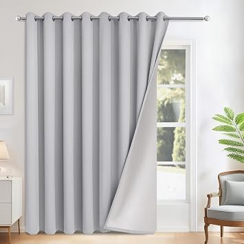 Yakamok 100% Blackout Curtains W100xL84 inch Light Grey Sliding Door Drapes