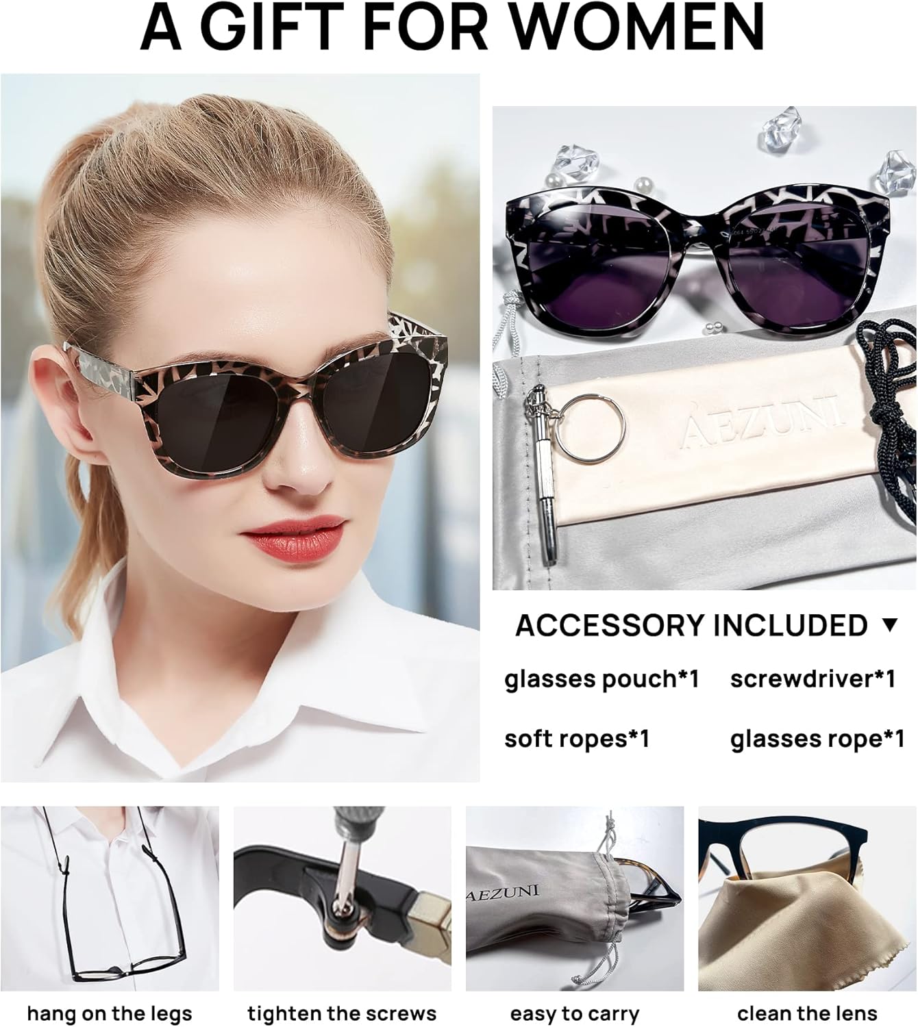 AEZUNI Reading Sunglasses Women Oversized Readers Large Frame 0 1.0 1.25 1.5 1.75 2.0 2.25 2.5 2.75 3.0 3.5 (not bifocals)