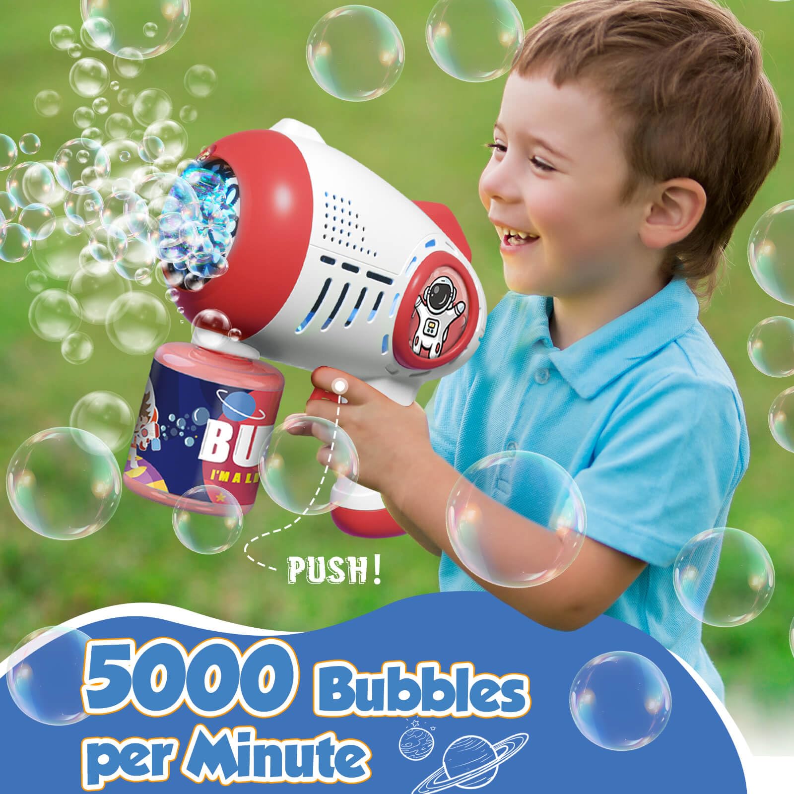 Beria Space Bubble Gun Toys for Kids 3-8 Year Old: Bubble Machine Bubble Guns for Kids Bubble Maker with Bubble Liquid Gifts for 3 4 5 6 7 8 Year Old Boys Toy Party Outdoor Garden Bubble Game Toy - Image 3