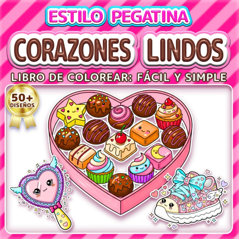 CORAZONES LINDOS: LIBRO DE COLOREAR: FÁCIL Y SIMPLE - Más de 50 diseños estilo pegatina divertidos para niños, adultos y personas mayores. Alivio del ... la Madre (Libro de Colorear Estilo Pegatinas)