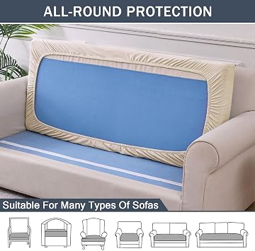 Stretch Cushion Cover, Soft Velvet Plush Cushion Slipcovers Loveseat Sofa Covers Couch Seat Covers Furniture Protector with Elastic Bottom (Large, Beige)