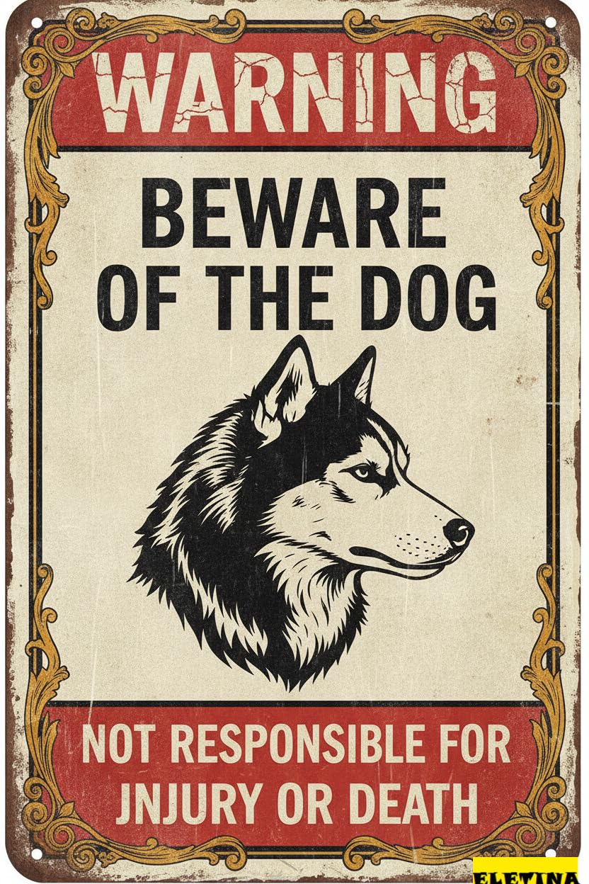 Tin Sign for Man Cave Beware Of Dog Husky Warning Aluminum Metal Tin S Outdoor Yard Warning Fence Yard Home Kitchen Farm Garden Wall Decor 8x12 Inch Private Property Decorative