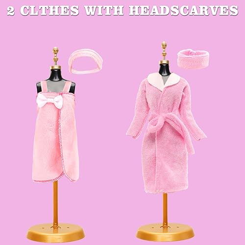 Miniatura 3 de 19 piezas de ropa y accesorios para muñecas, incluyendo 4 pijamas, 1 bata de baño, 1 toalla de baño, 2 bufanda y 3 pantuflas para muñeca de 11.5