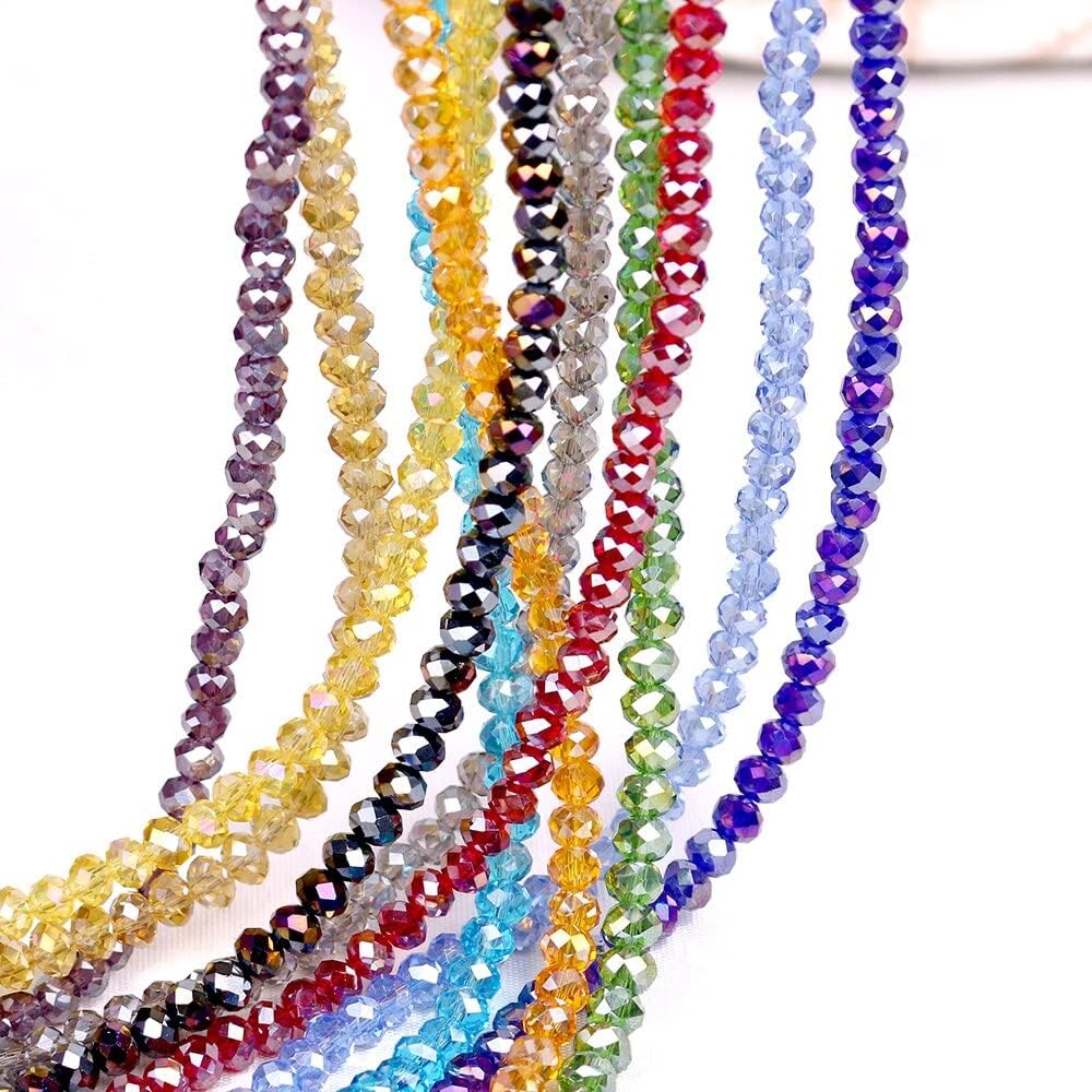 Glass Rondelle Beads AB 2/3/4/6/8/10/12MM Crystal Round Jewelry Crafts Bead DIY Making Accessories in Bulk - (Color: Yellow Ab/Item Diameter: 12mm-60pcs)