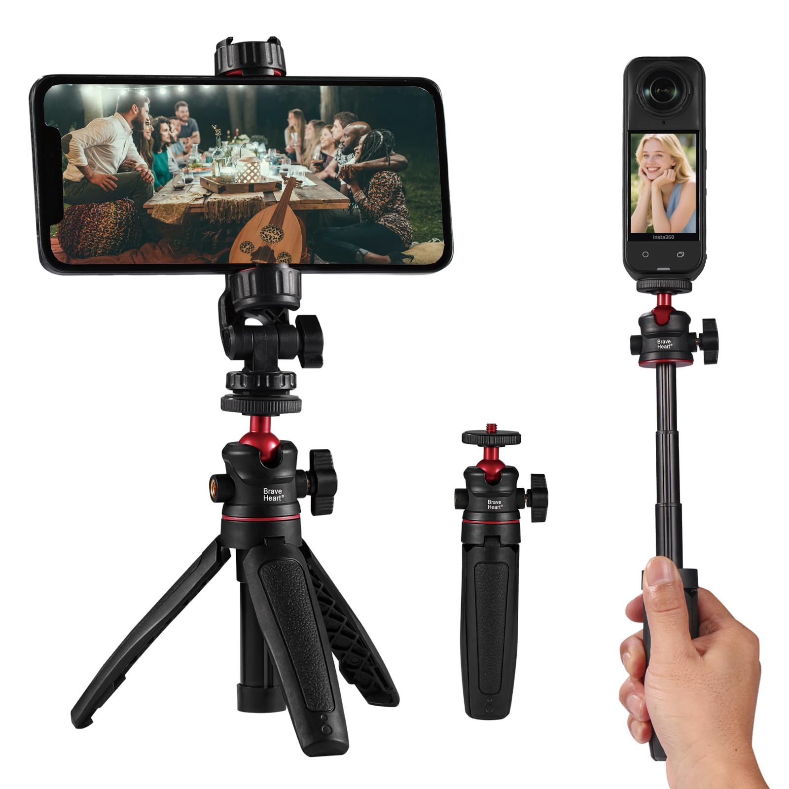 Palo selfie extensible y mini trípode giratorio 360° para móviles y cámaras 7