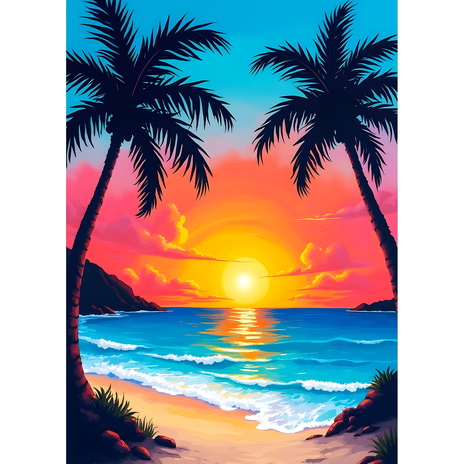 DPHERO Beach Sunset Diamond Painting Kits for Beginners Adults,5D DIY Coconut Trees Diamond Art Kits,Round Full Drill Seaside Art Crafts,DIY Painting by Numbers for Home Wall Decor 12x16 inch