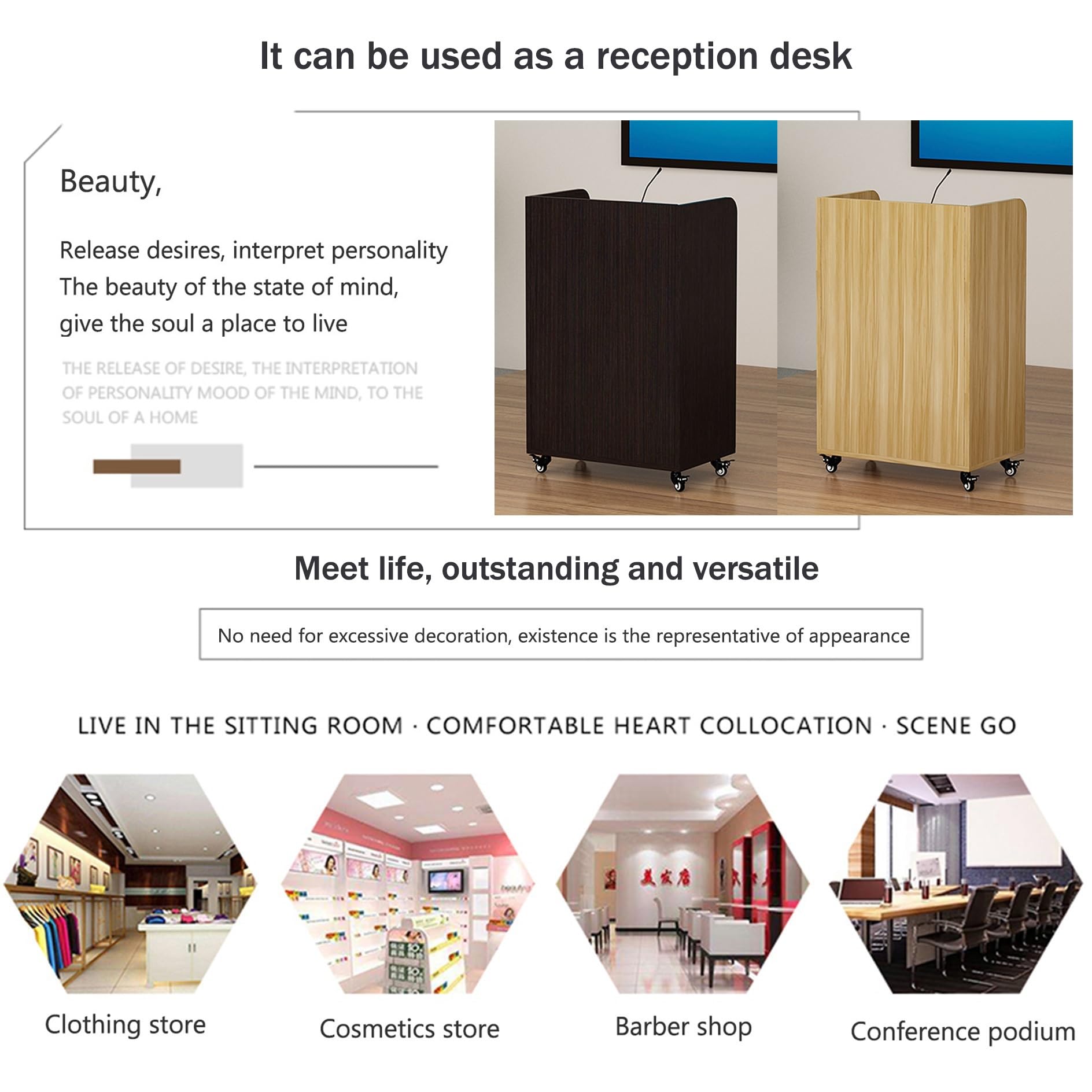 Scrivania versatile per segretarie, ideale per conferenze, banchi di cassa, saloni, negozi ed eventi, elegante mobile da ufficio con soluzioni di archiviazione