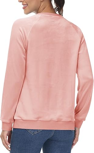 Miniatura 3 de MAGCOMSEN Sudaderas de terciopelo para mujer, cuello redondo, manga larga, casual, suaves, cálidas, de terciopelo, para invierno y otoño
