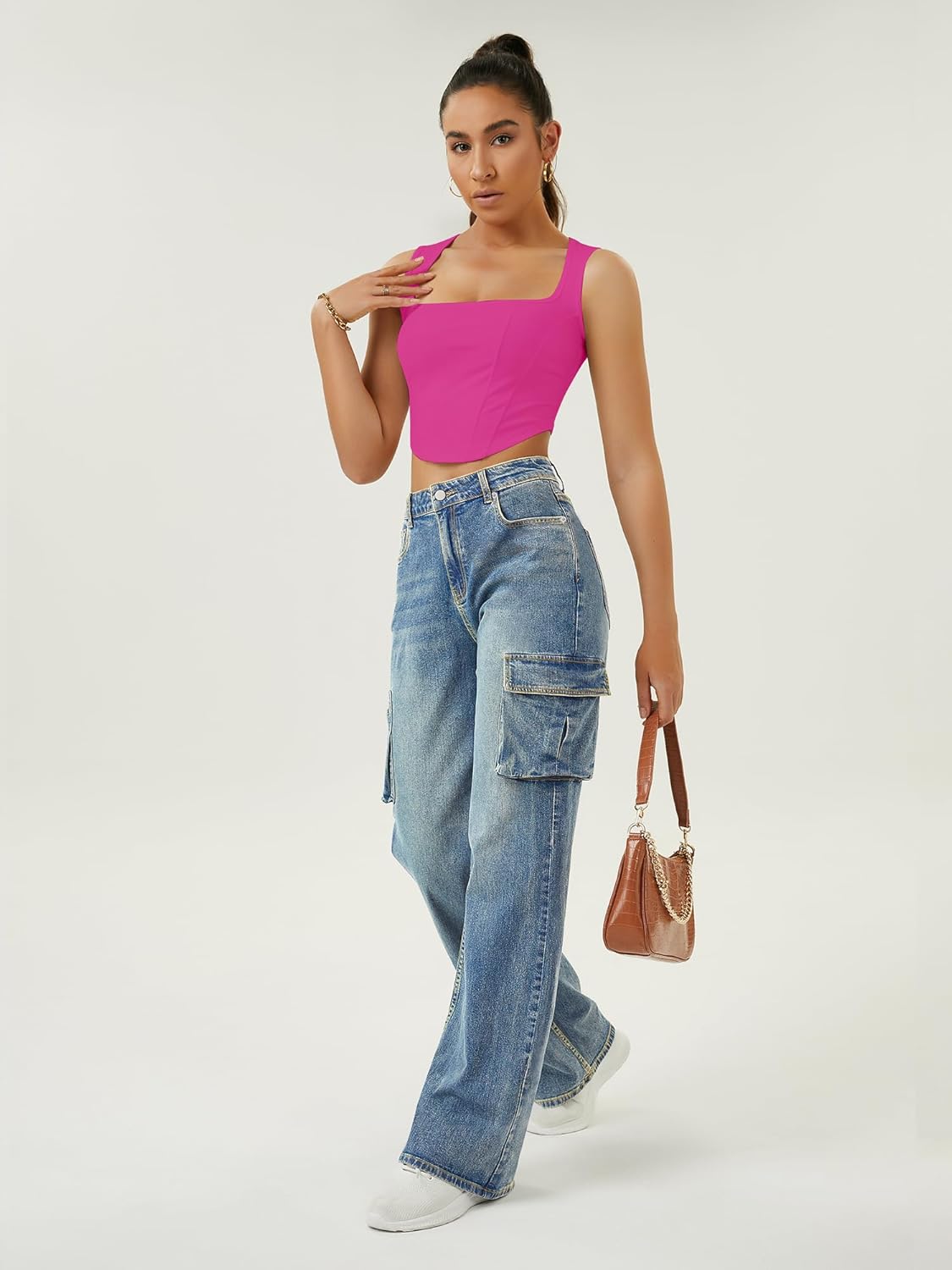 Women High Waisted Cargo Jean for Women with 6 Pockets Straight Wide Leg Jean Casual Baggy Pants - Image 6