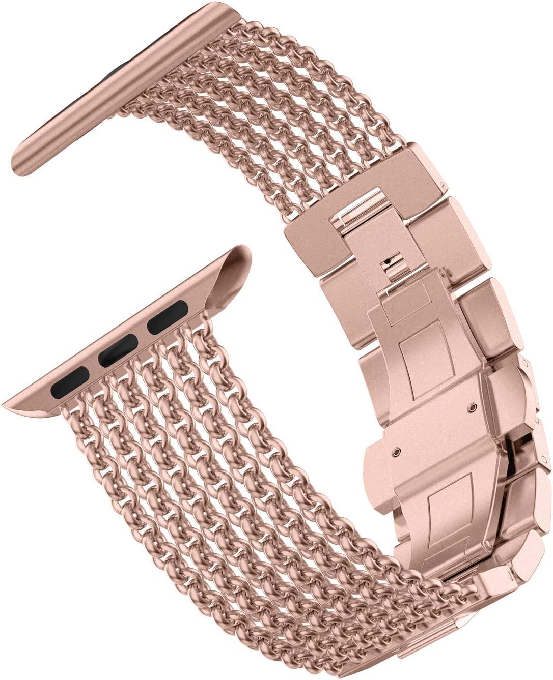 Wearlizer Compatible with Apple Watch Band 42mm 44mm 45mmfor iWatch SE Series 7 6 5 4 3 Gold Womens Mesh Loop Chain Stainless Steel Wristband Beauty Metal Strap Chain Sleek Bracelet