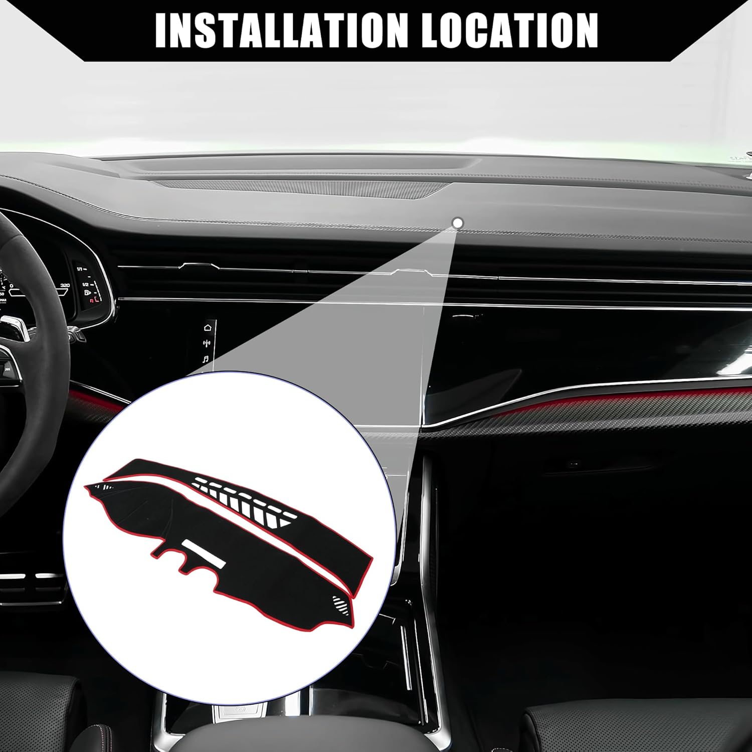 Dash Cover for Audi A3 2014-2020 / Center Console Dashboard Cover/Non-Slip/Polyester / 1 Pcs Black Red