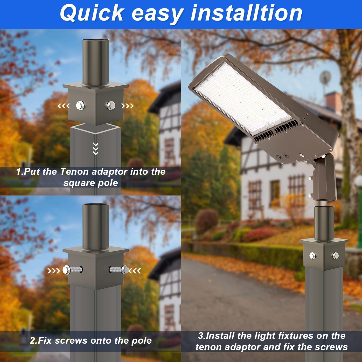 Tenon Adapter for 4 inch OD Square Pole - Vertical Mount Bracket with 2 3/8" Slip Fitter Mount, Ideal for Outdoor Shoebox Stree Lighting, Post Top Light, Parking Lot Light - Bronze Finish