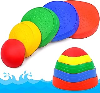 NEWURBAN Balance Stepping Stones for Kids 5 pcs- Toddler Stepping Stones -Gonge River Stones for Kids - Floor is Lava Stepping Stones - Colorful Rubber Edges and Non-Slip Surface