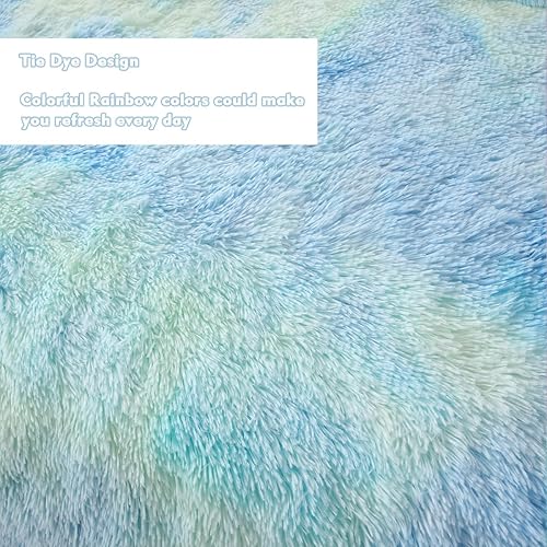 Miniatura 4 de PERFEMET Juego de edredón de 3 piezas de pelo sintético largo y esponjoso, colorido, teñido anudado, peludo, verde, para niñas, juego de edredón de