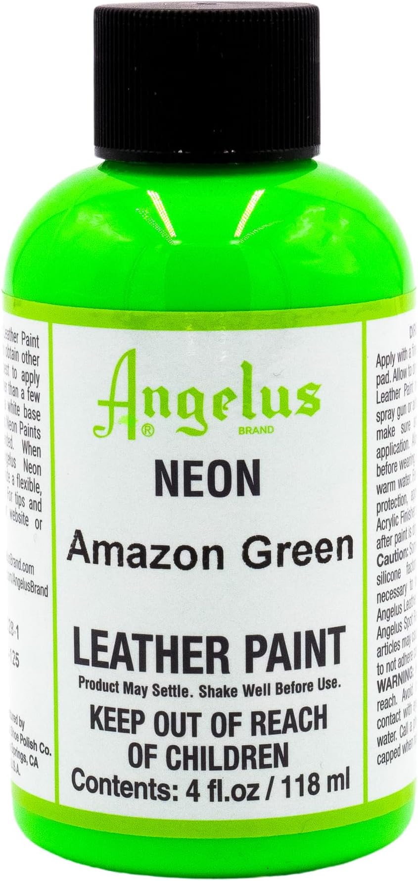 Angelus Neon Acrylic Leather Paint for Shoes, Boots, Jackets, Art, Customizing, Sneakers, Bags, & More โ Amazon Green โ 4oz
