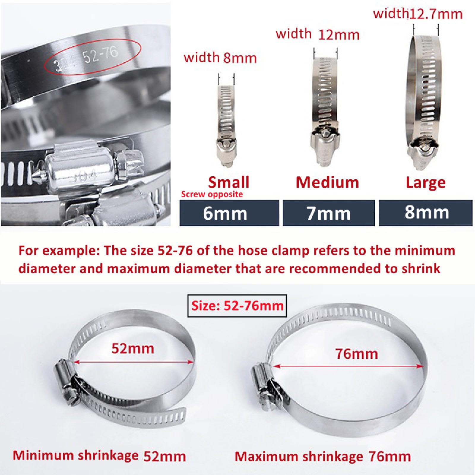Abrazaderas de manguera de acero inoxidable ajustables de 8 mm a 700 mm para línea de combustible, tamaño sinfín, aros de clip (194-216 mm)