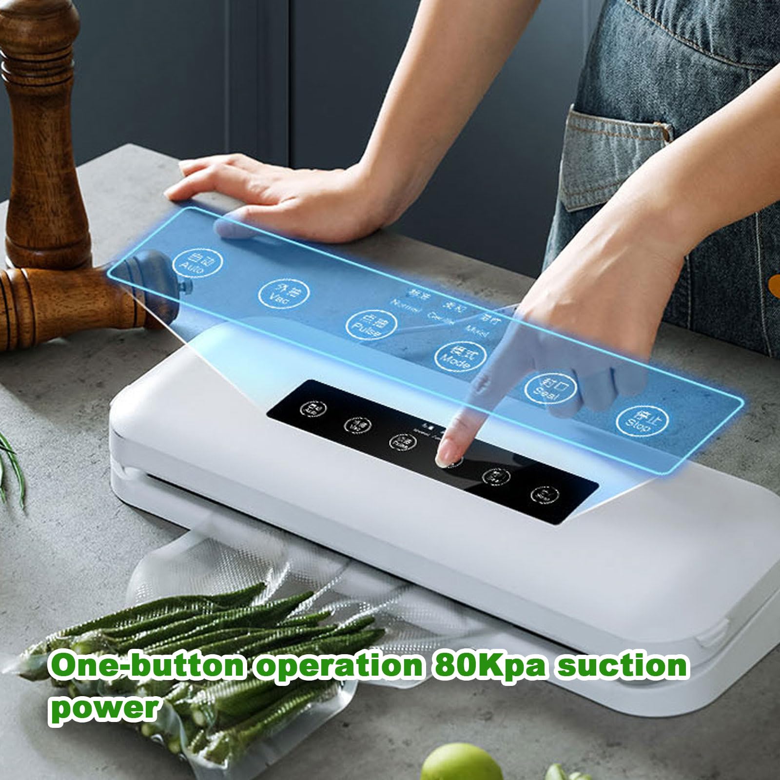 Máquina selladora automática al vacío de alimentos de 80 KPa, sellador al vacío de alimentos, modo húmedo y seco y externo para tarros y contenedores, selladores al vacío para almacenamiento de