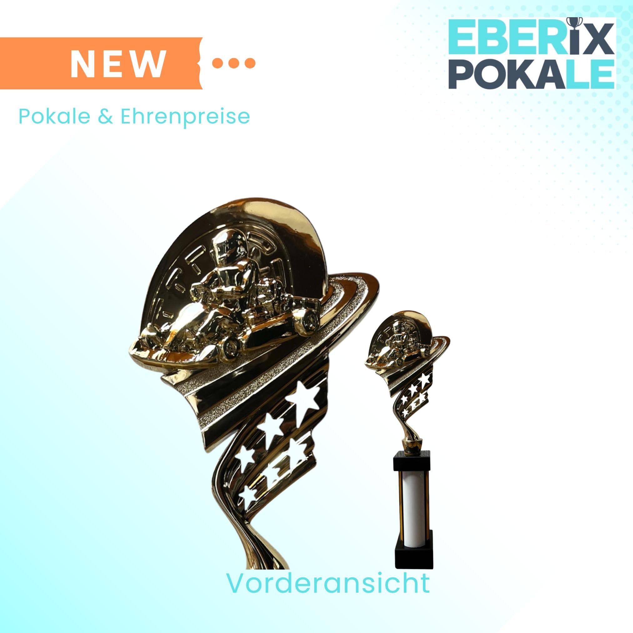 eberix · Go-Kart Motorsport Pokal · mit Wunschgravur · Trophäe mit weißer Glanzsäule · Siegerpokal für Kart-Rennen, Jugendkart, Motorsport-Wettbewerb · personalisierbar ·