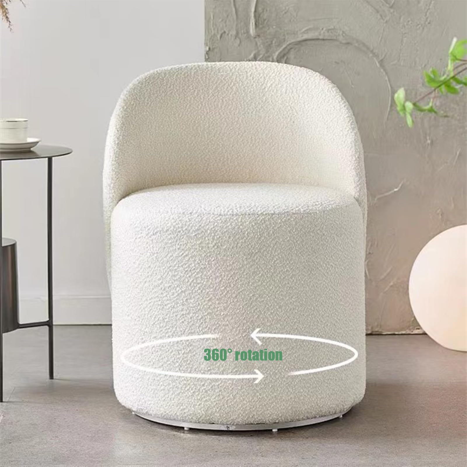 WANGTIAN Taburete de Lavabo para Maquillaje, Taburete Redondo de Cordero Blanco, Asiento de tocador de Terciopelo, Taburete de sofá Giratorio de 360°, Dormitorio, Sala de Estar, Entrada, Oficina, Des