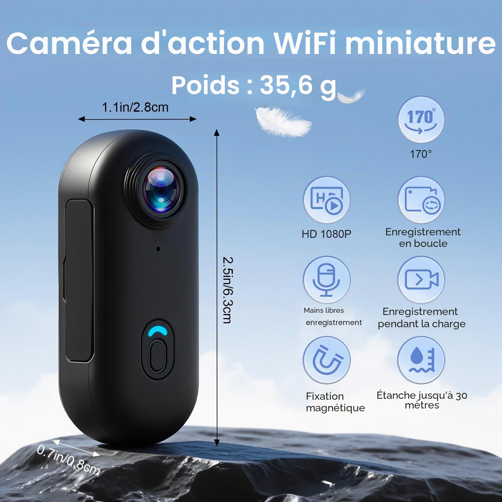 Mini Caméra Sport avec 64GB, Camera 1080p avec Audio et Vidéo, Magnétique et Pince 360°, 120° Grand Angle Action cam Corporelle étanche avec Casque de Moto 13 Multifonction Accessoires