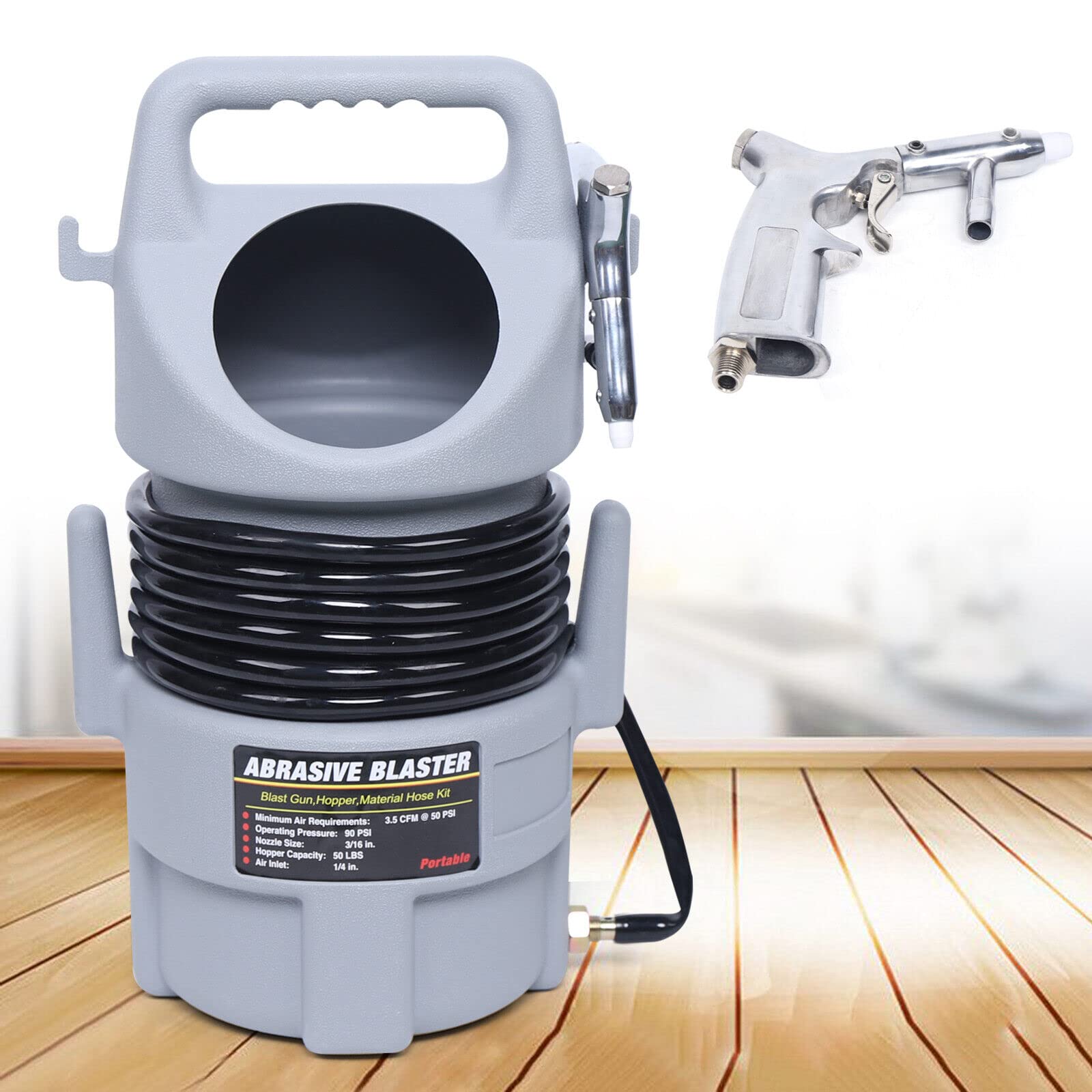 Sabbiatrice mobile, sabbiatrice, pistola per sabbiatura, tubo per sabbiatura, aria compressa, kit di sabbiatura con pistola per sabbiatura, 50 lbs, 24 x 53 cm.(compressore non incluso)