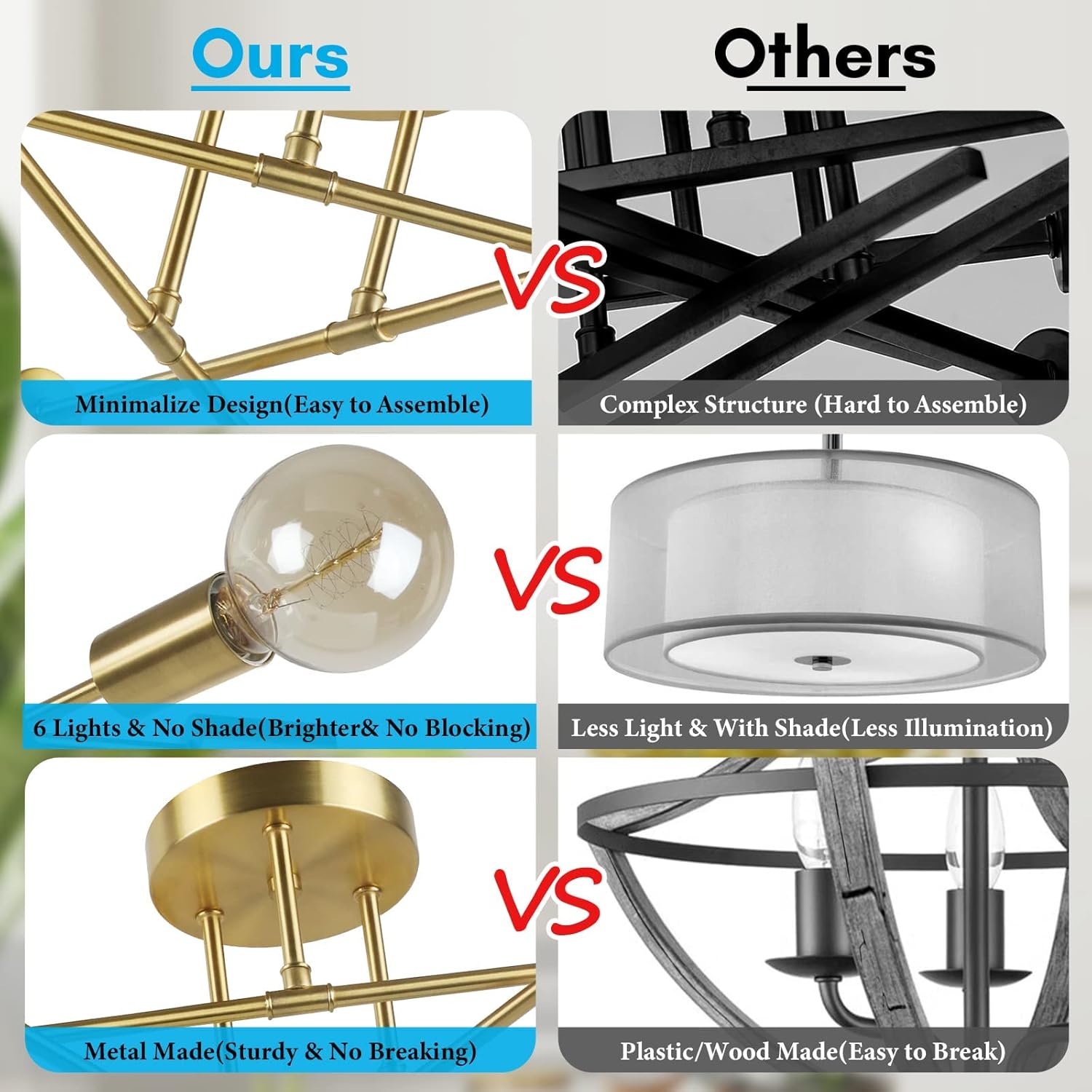 Modern Sputnik Chandelier 6-Light Industrial Ceiling Lights Fixture 22" Gold Semi Flush Mount Ceiling Light with E26 Base Sputnik Lights Fixture for Dining Room Bedroom Foyer Hallway Living Room