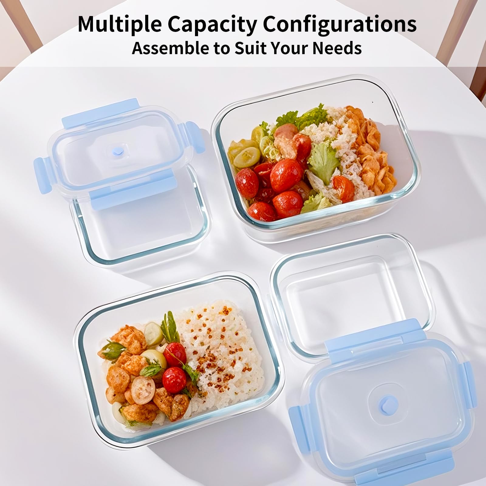 Contenitori Ermetici Vetro per Alimenti - 17 Pezzi (8 contenitori e 8 coperchi e Pompa a Vuoto) Contenitori Sottovuoto per Alimenti