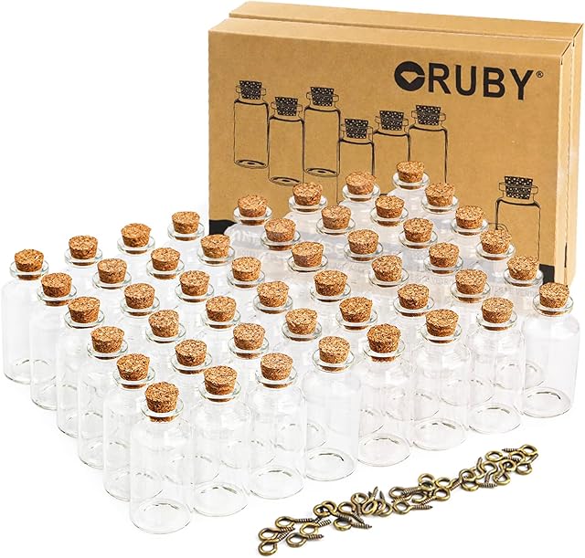 RUBY 48pcs 25ml Mini Bottles - Glass Bottles With Stoppers, Small Glass Jars With Lids, Spell Jars Kit, Small Glass Bottles With Cork