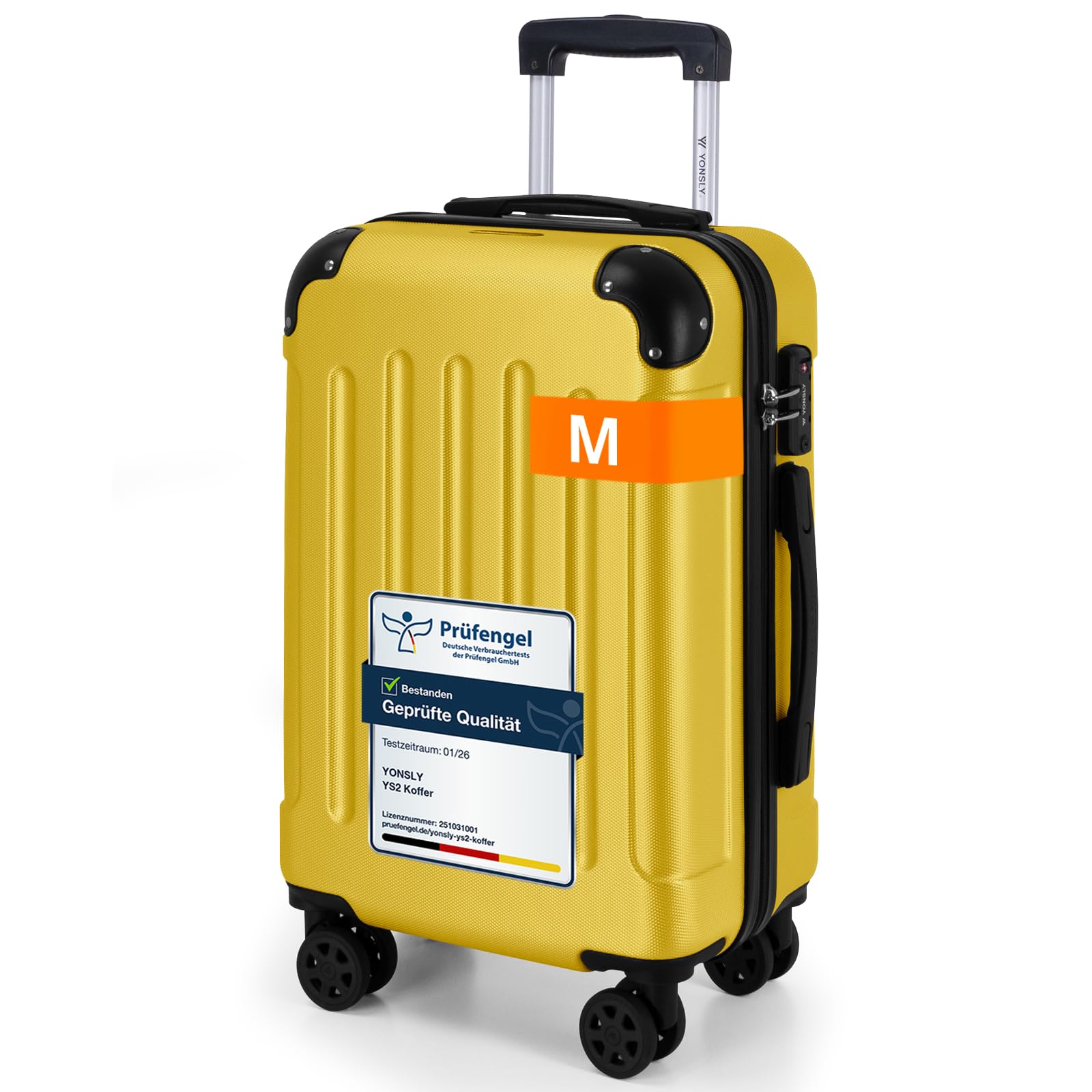 YONSLY Gepäck Reisekoffer, Trolley Rollkoffer Handgepäck, Hartschalenreisekoffer mit 360° Lenkrollen, Zahlenschloss, Mehrstufiger Teleskopgriff
