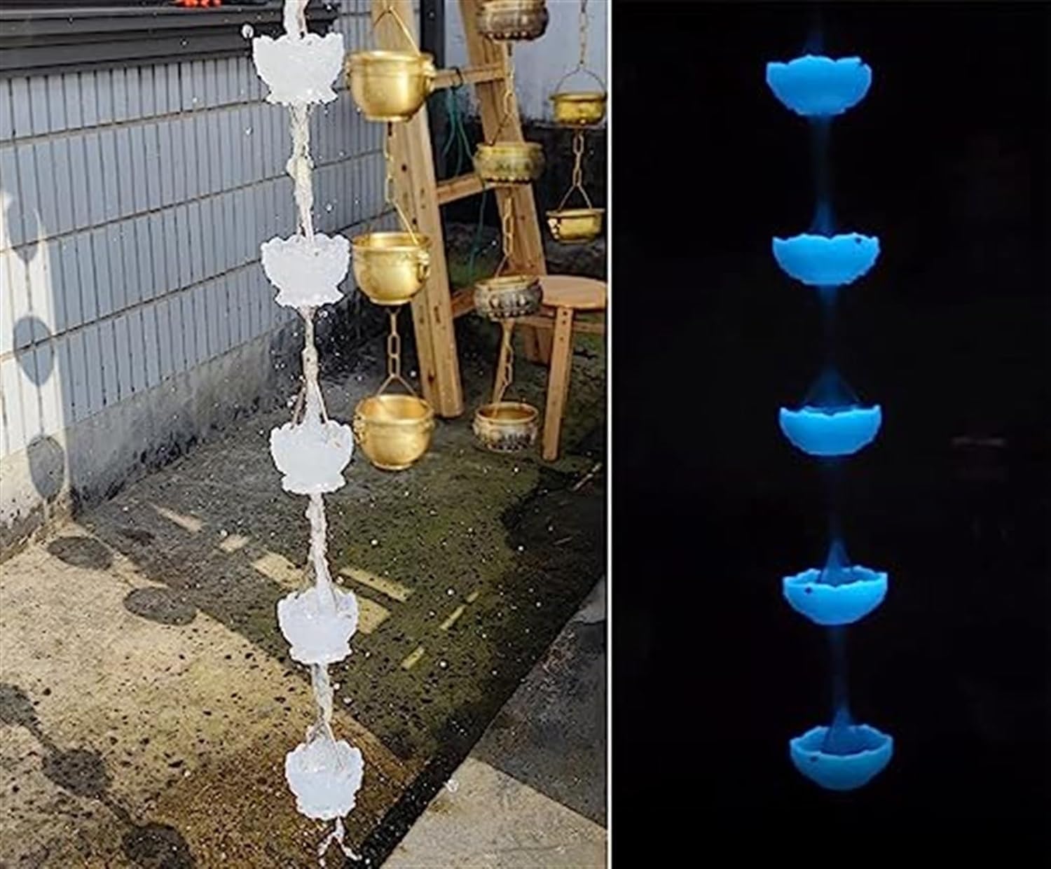 Outdoor Downpipe Rain Chain, Garden Patio Art Deco Guttering with Attachable Porch Rain Catcher(3m/10ft)