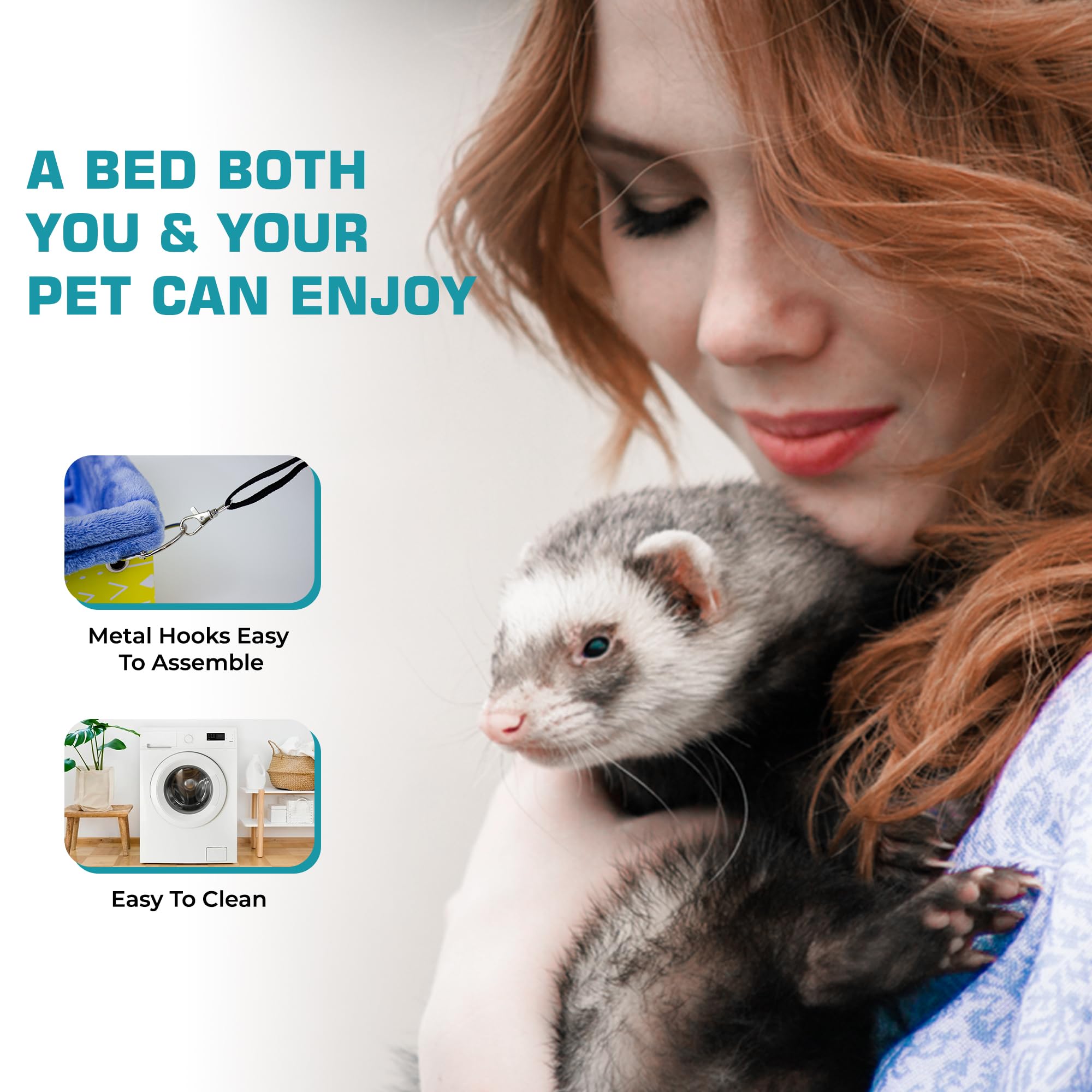 Ferret Hammock For Cage Box, use as Hanging Bed or Secure to Cage. Ferret Cage Accessories w/ Adjustable Straps, Perfect Small Pet Bed, Hanging cat hammock Bed, Guinea Pig Bed or Rabbit Bed. Product Image 6