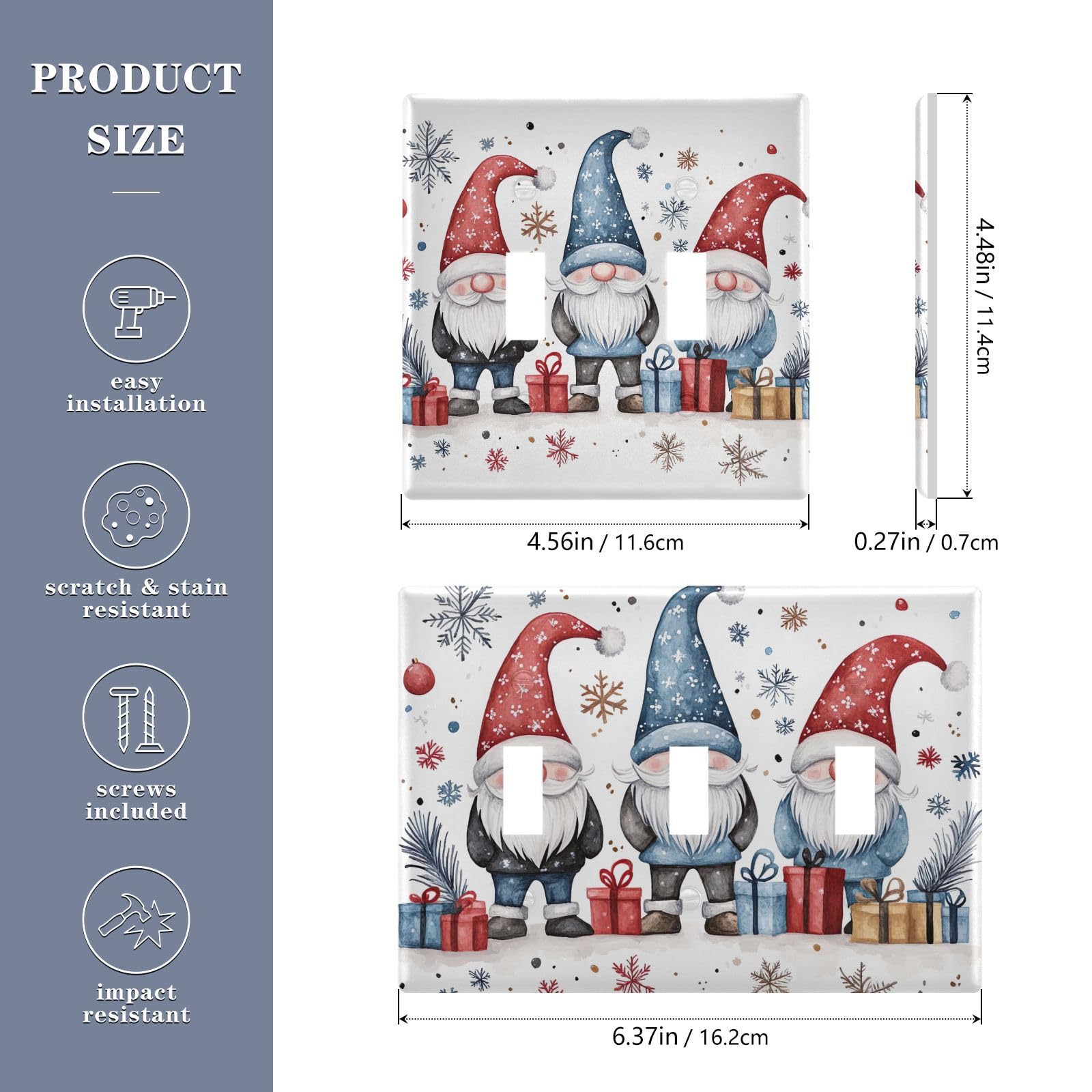 Light Switch Cover Christmas Three Gnomes Snowflake Wall Plates for Electrical Outlets 3 Gang 202b7320