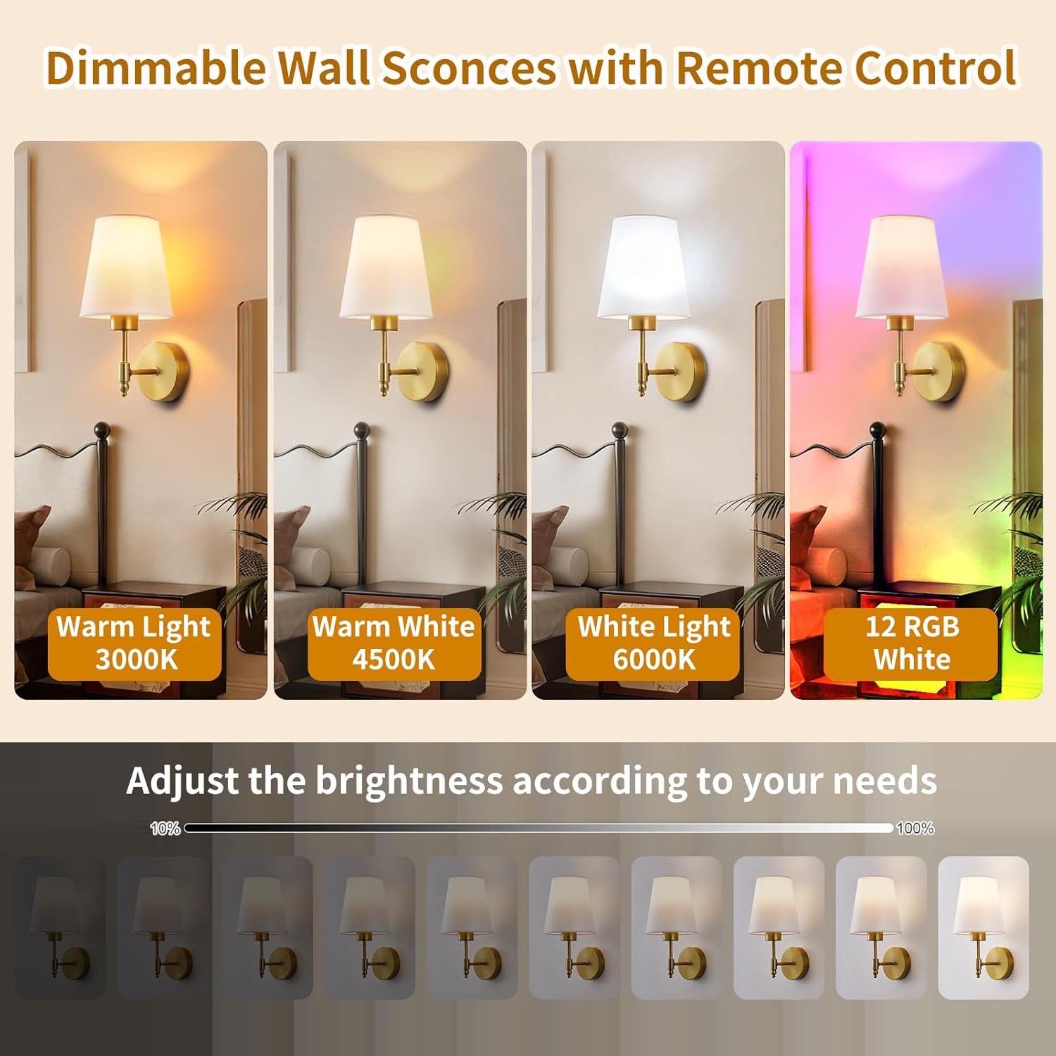 Wall Sconces Set of 2, Wireless Wall Light with Dimmable Detachable Bulbs and Remote, Rechargeable Sconce Wall Decor for Bedroom Living Room Hallway