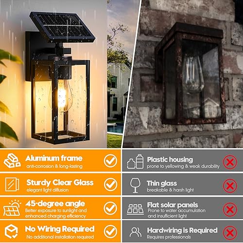 Miniatura 5 de Paquete de 2 luces solares de pared para exteriores, totalmente metálicas, para exteriores del anochecer al amanecer, luces solares impermeables