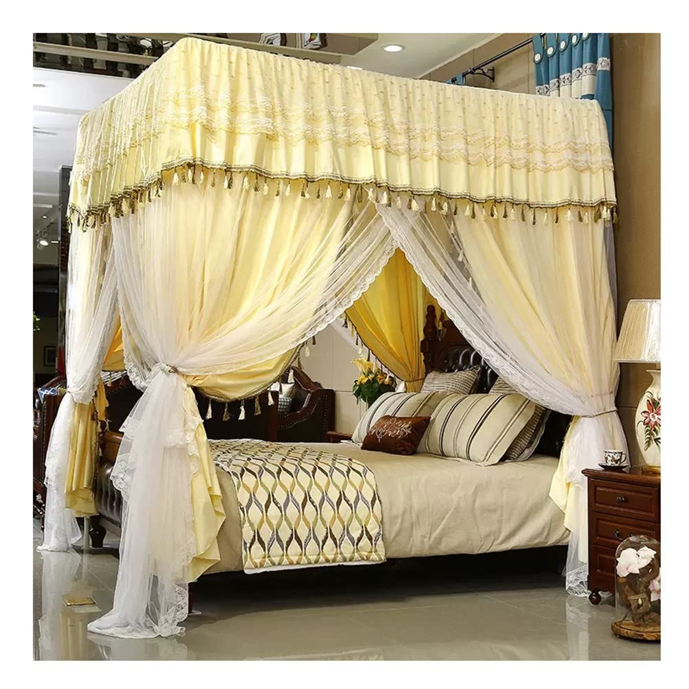 Double Bed Canopy Mosquito Net, 4 Corner Post European Bed Curtain with Bracket, Girl's Room Princess Room Bedroom Decor