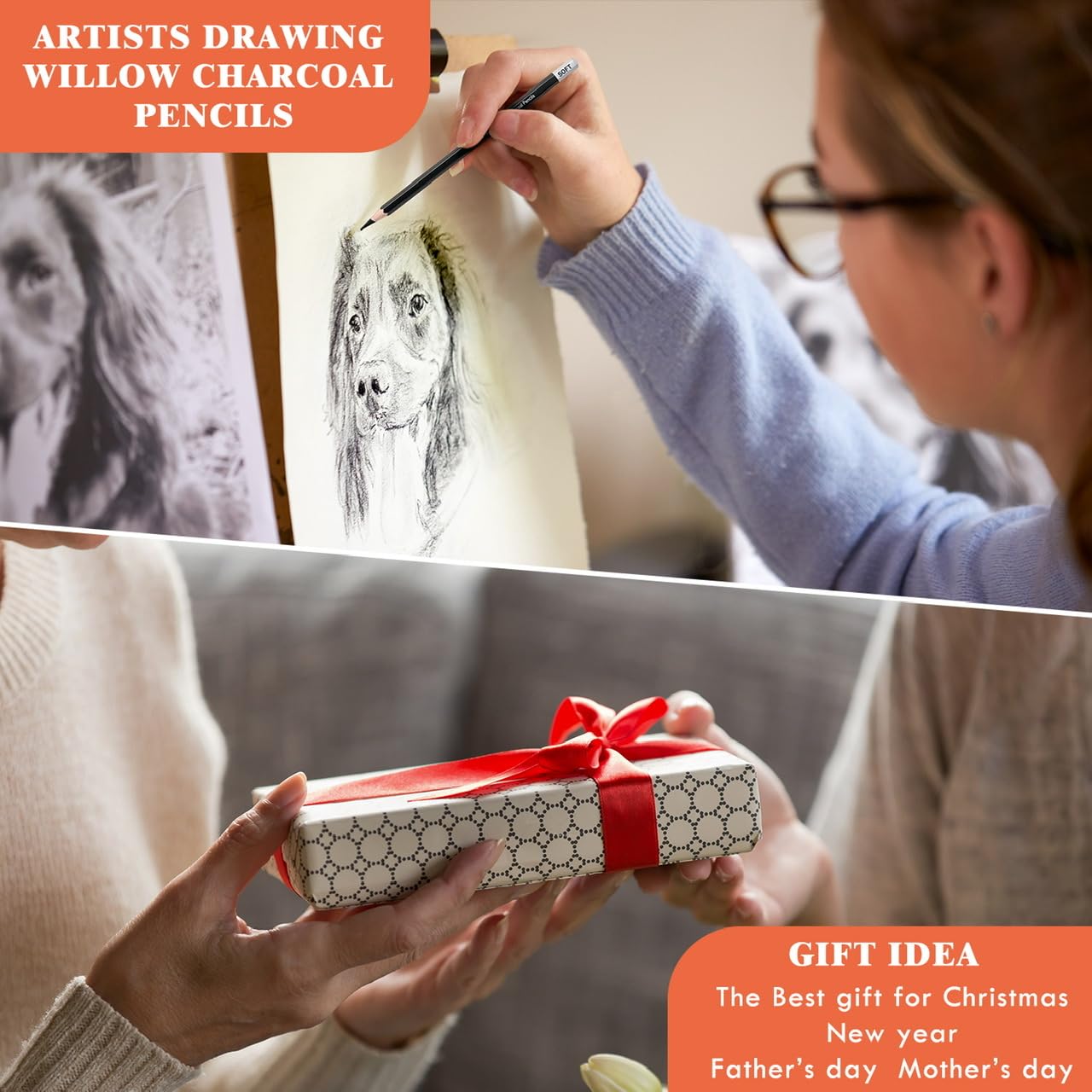 Brusarth Professional Charcoal Pencils Drawing Set - 8 Pieces Soft Medium and Hard Willow Charcoal Pencils for Drawing, Sketching, Shading - Image 7