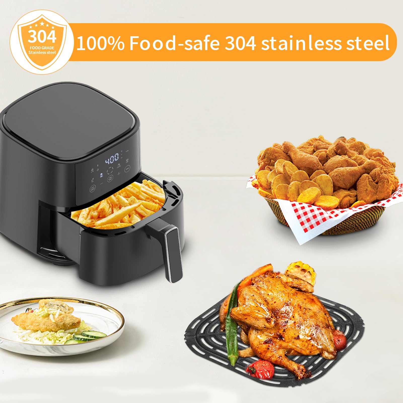 Replacement Grill Plate / Crisper Tray For CHEFMAN 6 Quart Air Fryer - 9" X 8.2", Nonstick, Dishwasher Safe