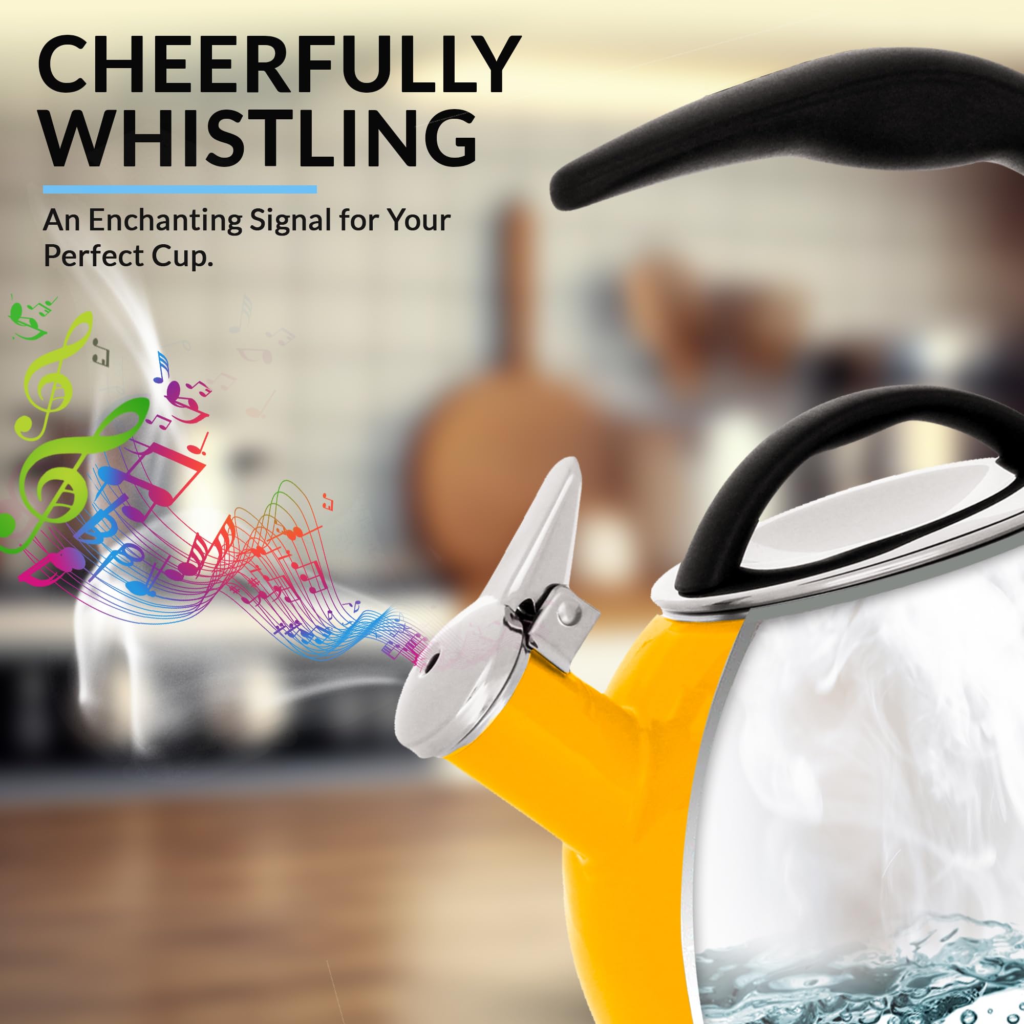 Chantal 40Th Anniversary Tea kettle, 2 Quart, Enamel Carbon steel, Whistling, Marigold, 1.9 Litres - Image 5