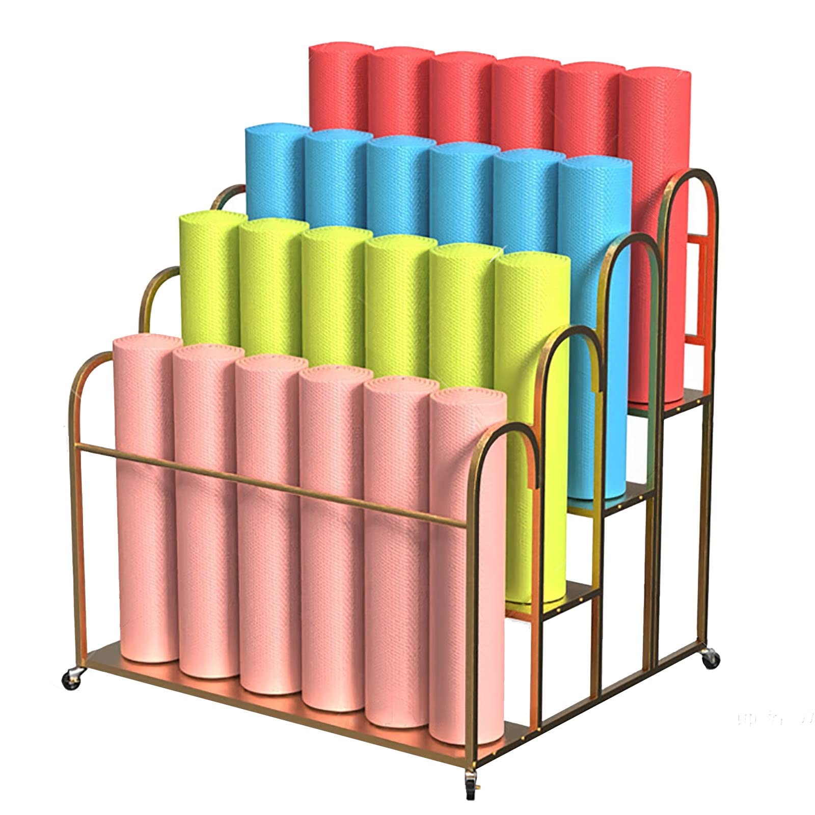Rolling Mat Cart with WheelsCommercial Floorstanding Exercise Mats Storage Rack Foam Roller Organizer MultiPurpose Gym Equipment Display Stand