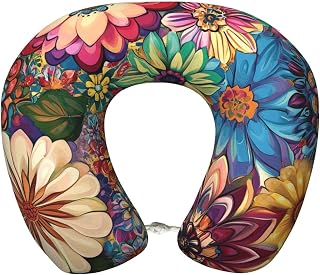 OSAM SPACE Colorful Floral Pattern Art Travel Neck Pillow for Sleeping Neck Support Memory Foam Airplane Pillow U Shaped Pain Relief Pillows for Flight Train Car Office