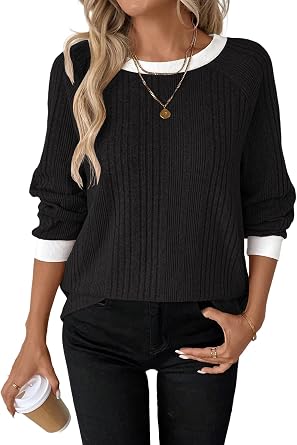 Womens Long Sleeve Shirts Crewneck Casual Tops Loose Fit Tunic Spring Fashion 2026 Blouses & Clothing