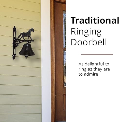 Miniatura 2 de NACH Campana de cena y timbre de hierro fundido rústico negro montado en la pared, caballo, 4.5 x 6.3 x 10.2 pulgadas, JS-90-085