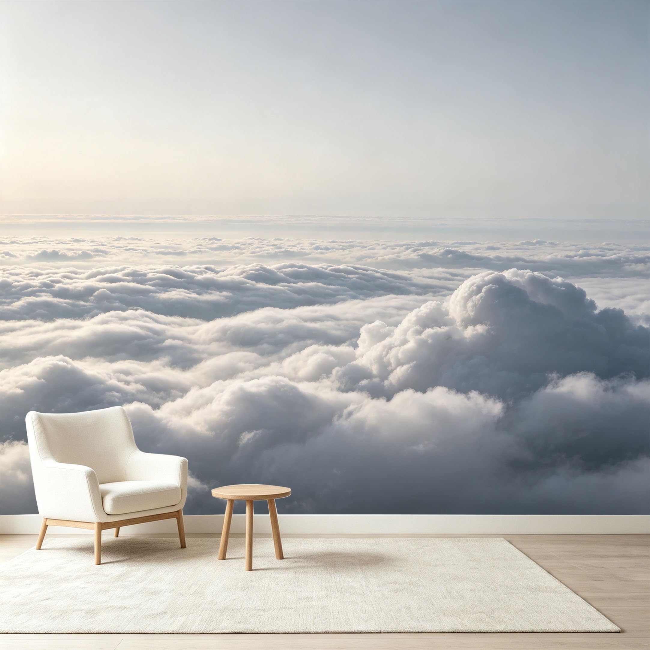 Custom Size Wall Murals Aerial Clouds Sky Landscape Modern Minimalist Trompe L'Oeil Self-Adhesive Wall Fabric Removable Wallpaper Wall Decor for Living Room Bedroom Bathroom