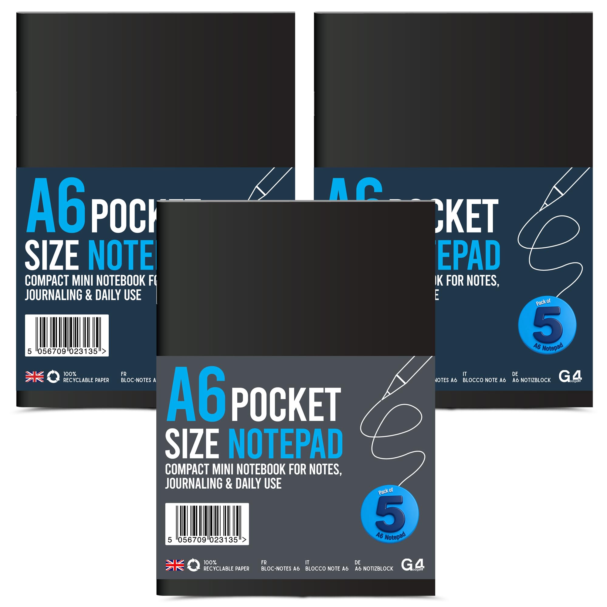 G4GADGET A6 Notebook Pack of 15 – Pocket Notebooks with 56 Pages, Small Memo Pad Journals, Portable A6 Notepad for Office, School & Travel, Staple Stitched Pocket Size Notebook
