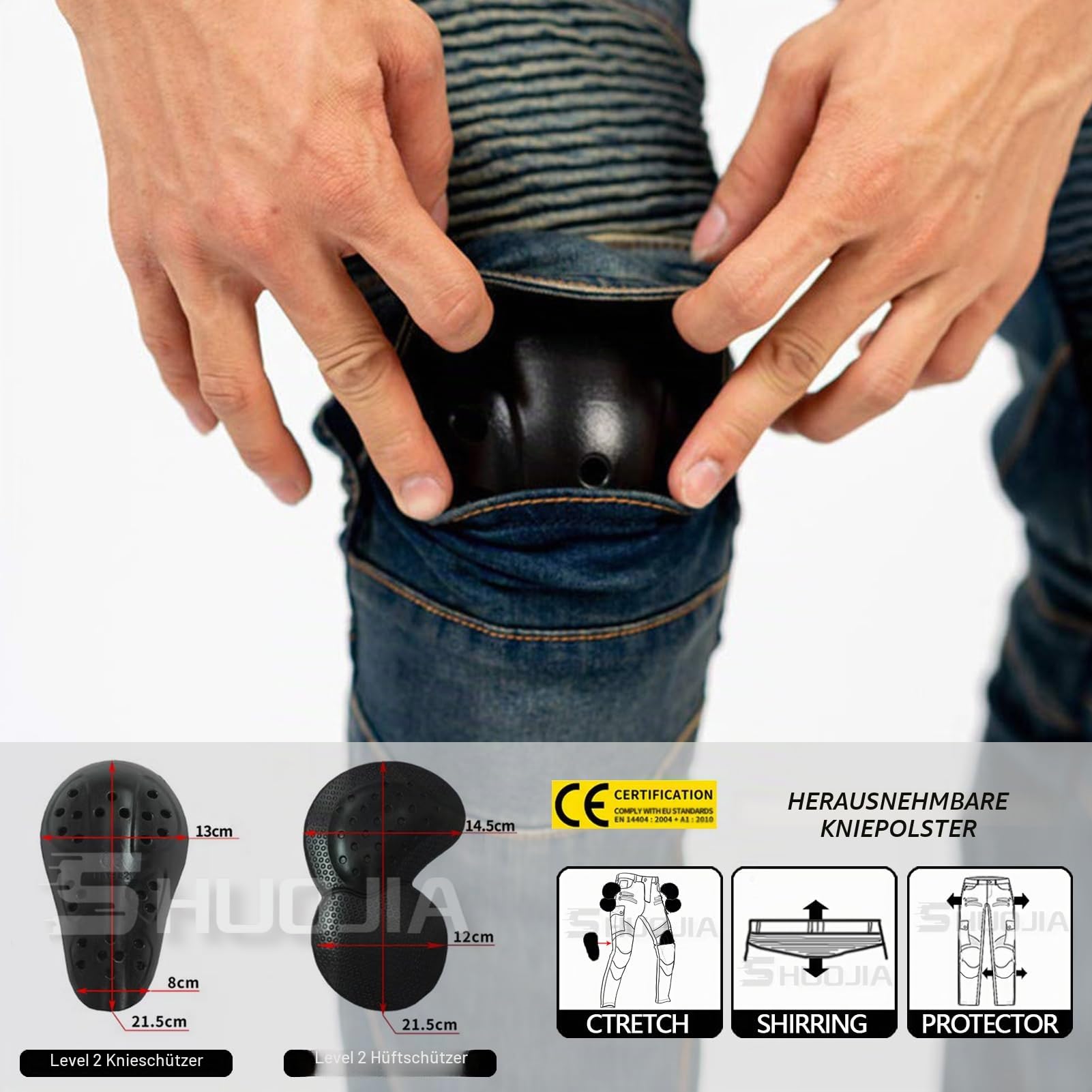 Motorrad Jeans Herren,Sturzfeste Motorradhose mit Abnehmbaren Knieschonern & Hüftprotektoren, Atmungsaktive Schutzjeans für Biker, Tourenfahrer & Pendler