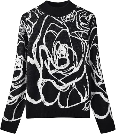 Autumn and Winter Women Lace Pullover Sweaters Mock Neck Knitwear Jumper Tops