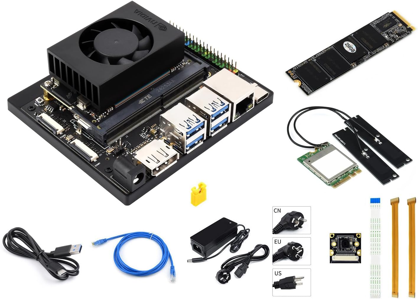 Waveshare Jetson Orin NX AI Development Kit for Embedded and Edge Systems 8GB Memory Memory Jetson Orin NX Module Package A (6 Items),Comes with a Free 256 GB NVMe Solid State Drive