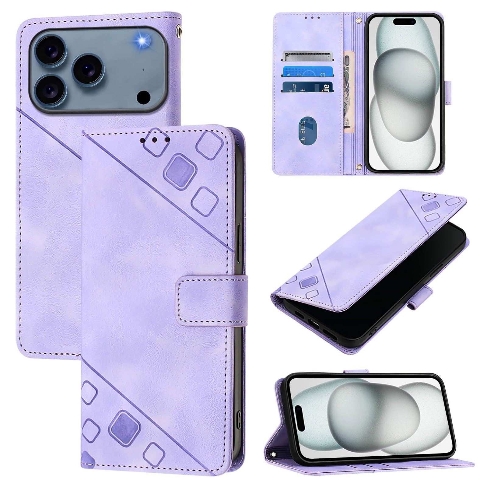 Étui à rabat iPhone 17 Pro Max violet avec sangle pour vos sorties citadines